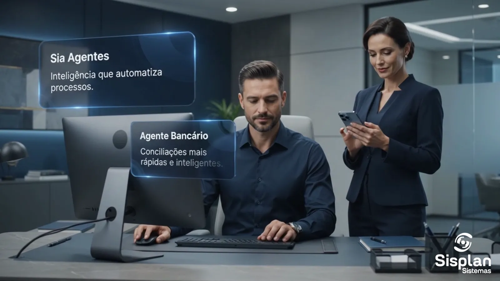 A família SIA em quarenta segundos: agentes, chat, consultas, lens e draw no mesmo ERP. Vídeo oficial Sisplan.